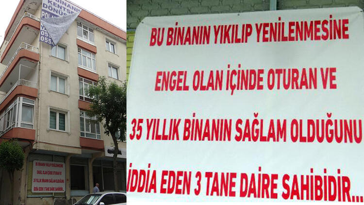 Kentsel dönüşüme karşı çıkan ev sahiplerine pankartlı tepki